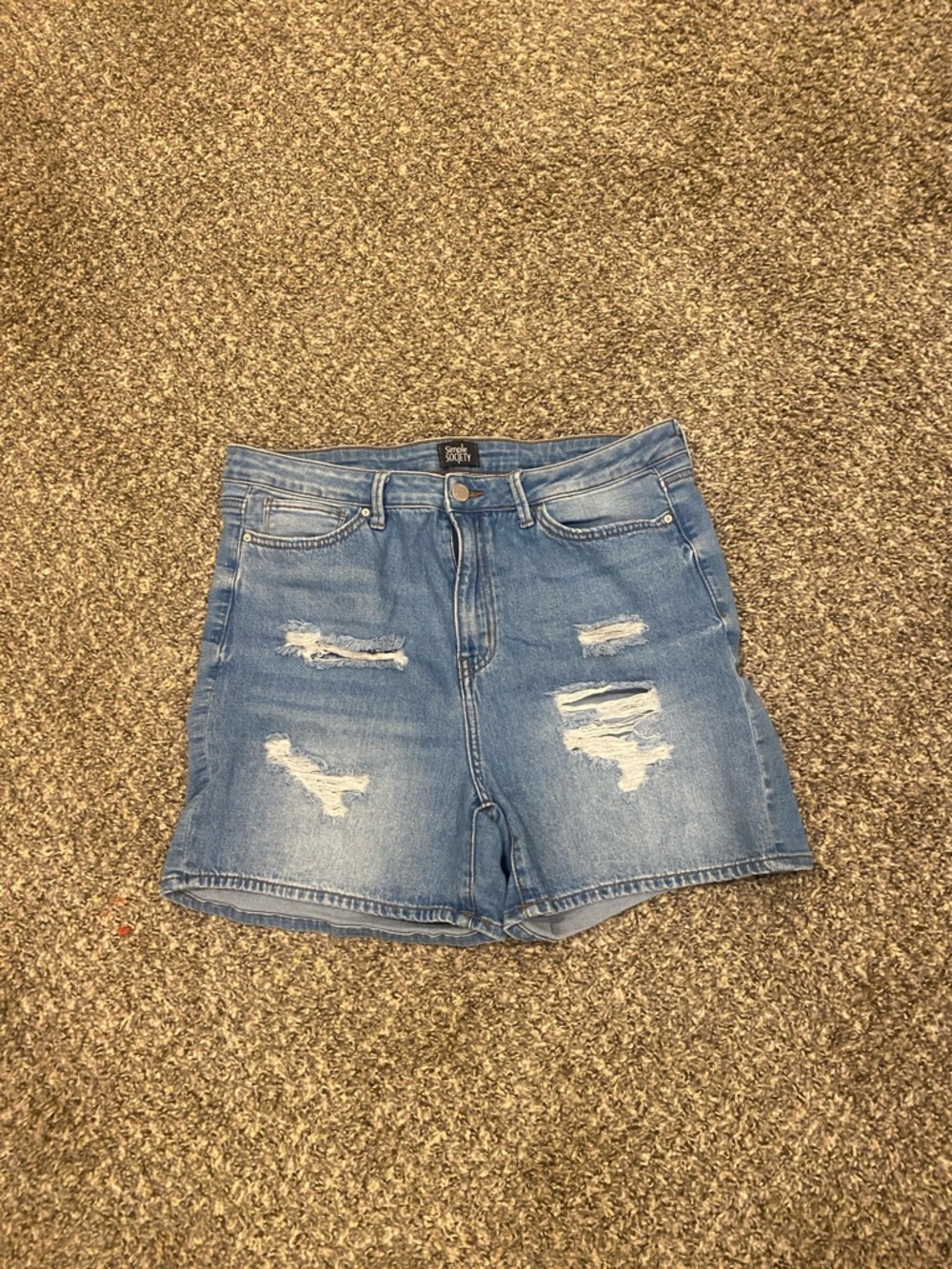 High-Rise Distressed Denim Shorts - Light Blue